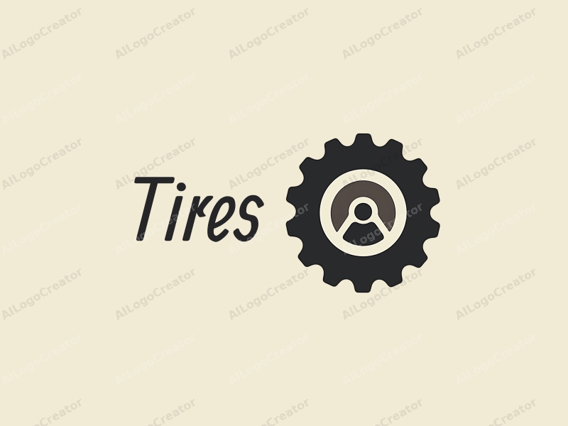 a modern design featuring a stylized tire and a human figure at the center, combined with a clean background and a minimalist approach.