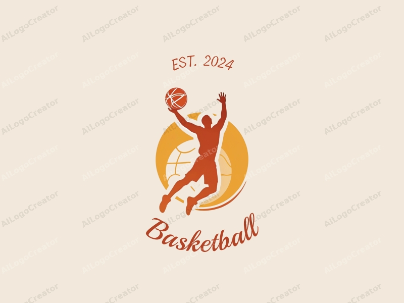 playful design features a dynamic silhouette of an athlete performing a dunk, with a stylized basketball, all in vibrant orange tones against a clean background.