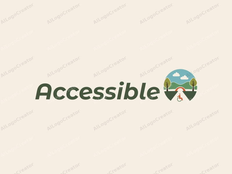 modern design features accessibility elements, stylized bridges, and trees, combined with a clean background and a focus on inclusivity.