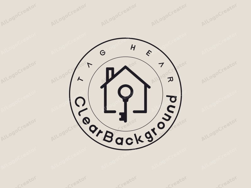 minimalist design features a simple house silhouette and a stylized key, combined with a clean background.