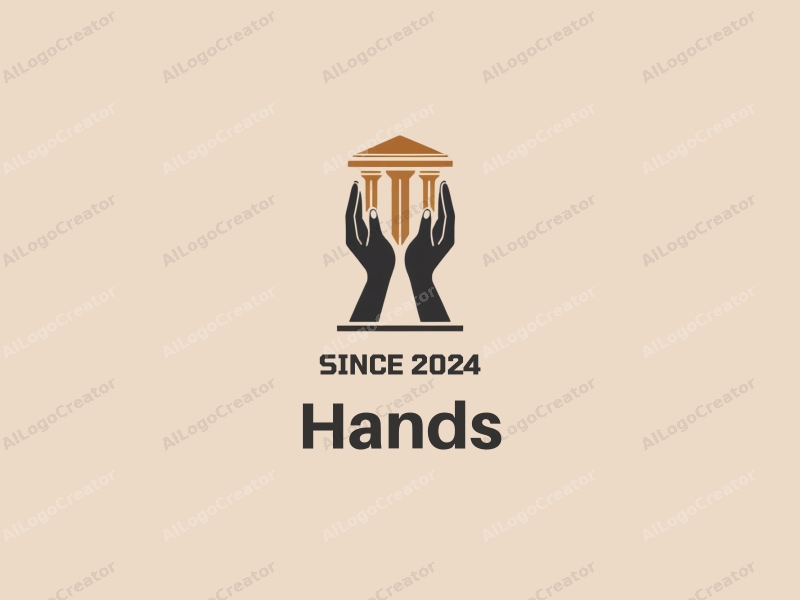 modern design features a stylized hand holding pillars, symbolizing collaboration, with a clean background in skin tone colors.