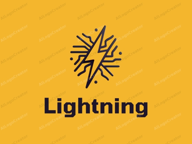 geometric design features stylized lightning bolts, electric currents, and circuit patterns combined with a clean yellow background.