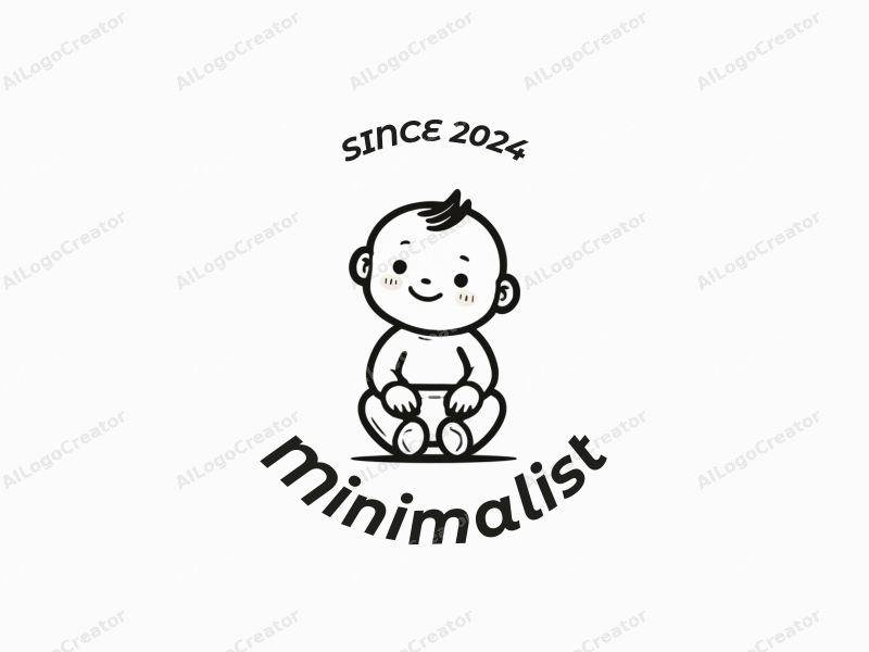 minimalist design features simple lines, a stylized baby silhouette, and a streamlined design approach combined with a clean black and white background.