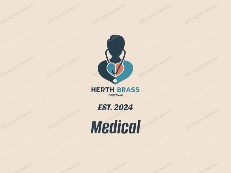 modern design features a stylized hospital silhouette, a doctor figure, a stethoscope intertwined with a heart, combined with a clean background.