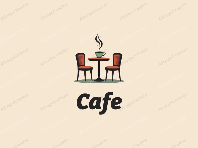 vintage design features a stylized coffee cup, retro table, and chairs, combined with a clean background.