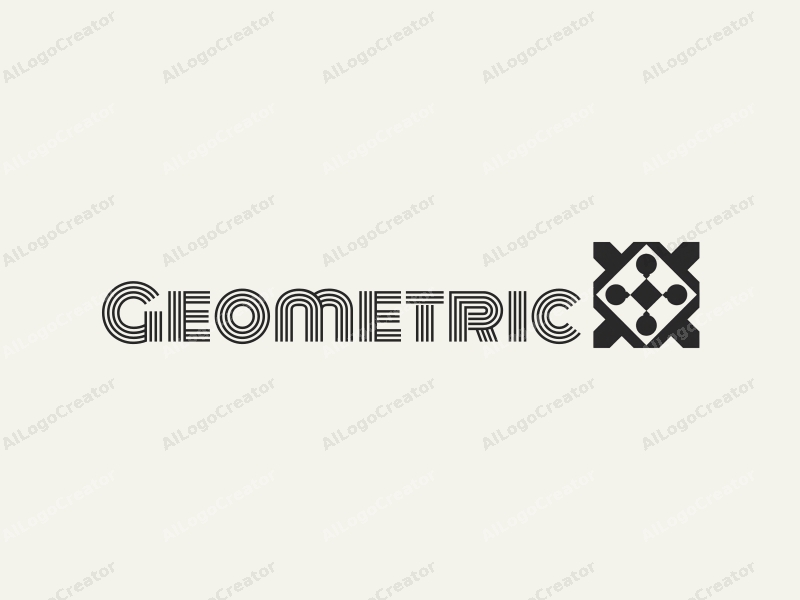 geometric design features a harmonious combination of squares and circles, utilizing black and white colors with a clean background.