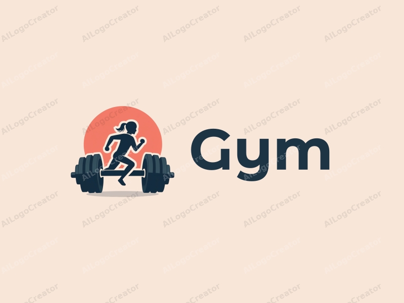 modern design features a stylized dumbbell and a dynamic runner silhouette, combined with a clean background and a harmonious layout.