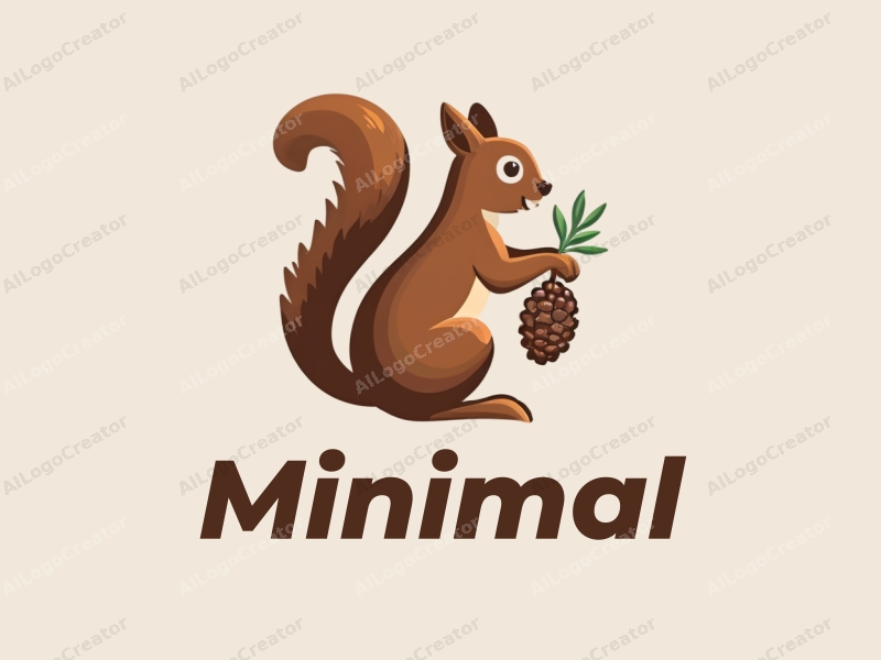 tag style features a stylized squirrel and a pine cone, combined with a minimalist design approach and a clean background.