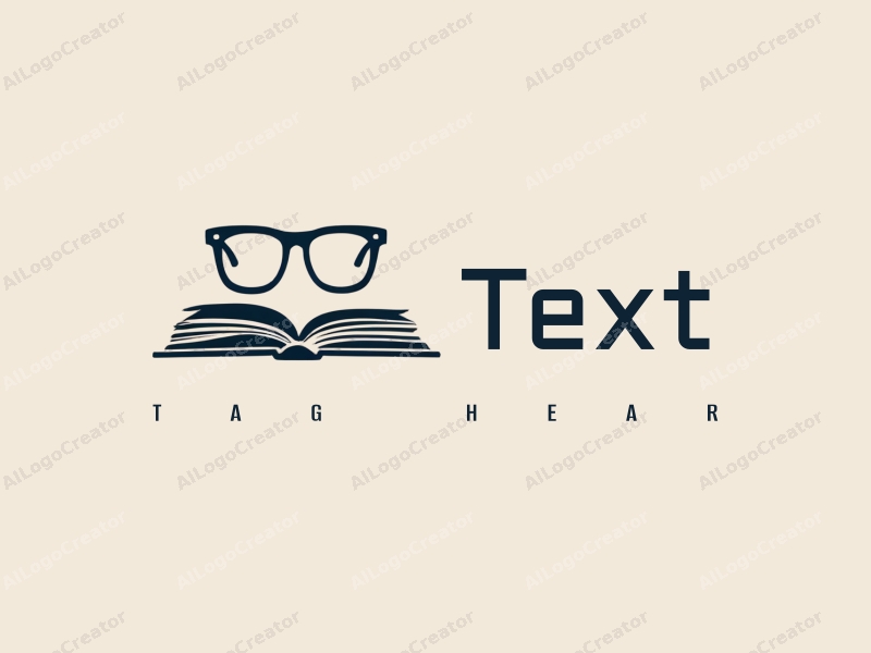 modern design features bold text and a stylized book and glasses, combined with a clean background and a minimalist approach.