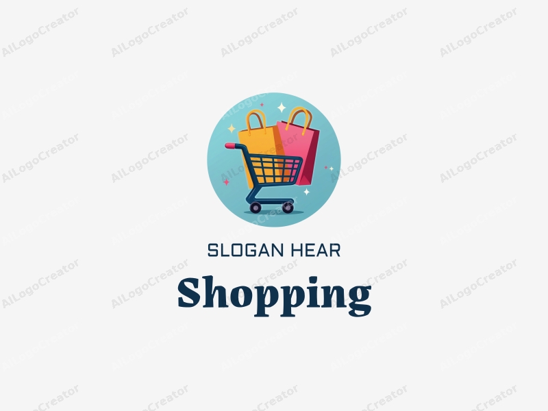 a modern design featuring a colorful shopping cart and shopping bag, combined with a vibrant mall background, emphasizing a clean and harmonious composition.