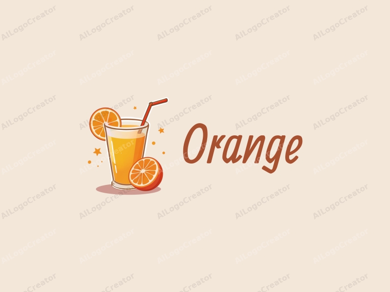 playful design features a vibrant orange, a stylized juice splash, and a cheerful drink cup, combined with a clean background.