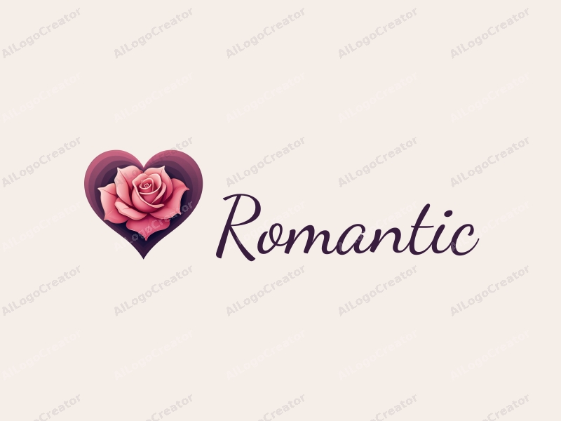 playful design features a stylized rose intertwined with a heart shape, incorporating pink and purple colors, combined with a clean background.