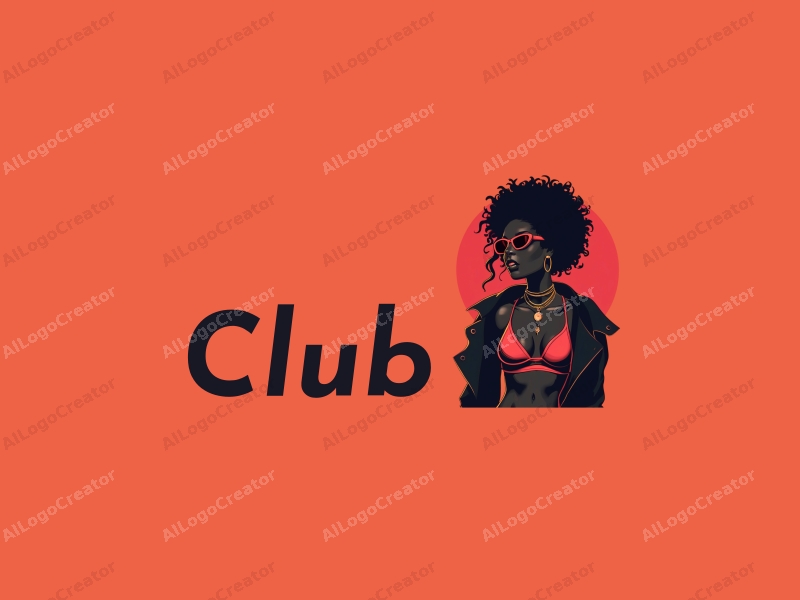 a modern design featuring a stylish black girl in a club setting, incorporating elements of fashion and nightlife, with a clean and minimalistic background.