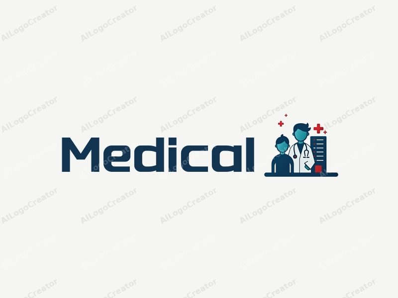 modern design features a stylized hospital silhouette, a doctor with a stethoscope, and a patient, combined with a clean background.