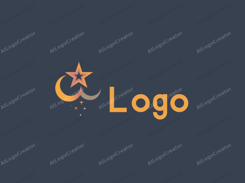 modern design features a stylized star and moon, combined with a clean background and a minimalist approach.