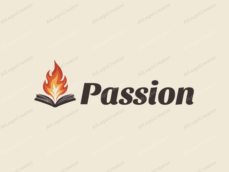 playful design features a stylized flame intertwined with an open book, embodying passion and enthusiasm, combined with a clean background.