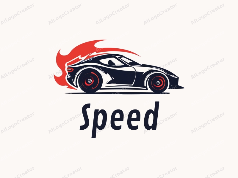 a modern design featuring dynamic lines representing speed, a stylized racing car silhouette, and an abstract engine shape, combined with a clean background.