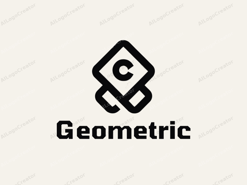 geometric design features a combination of squares and circles, incorporating a stylized book and coin, with a clean black and white color scheme.