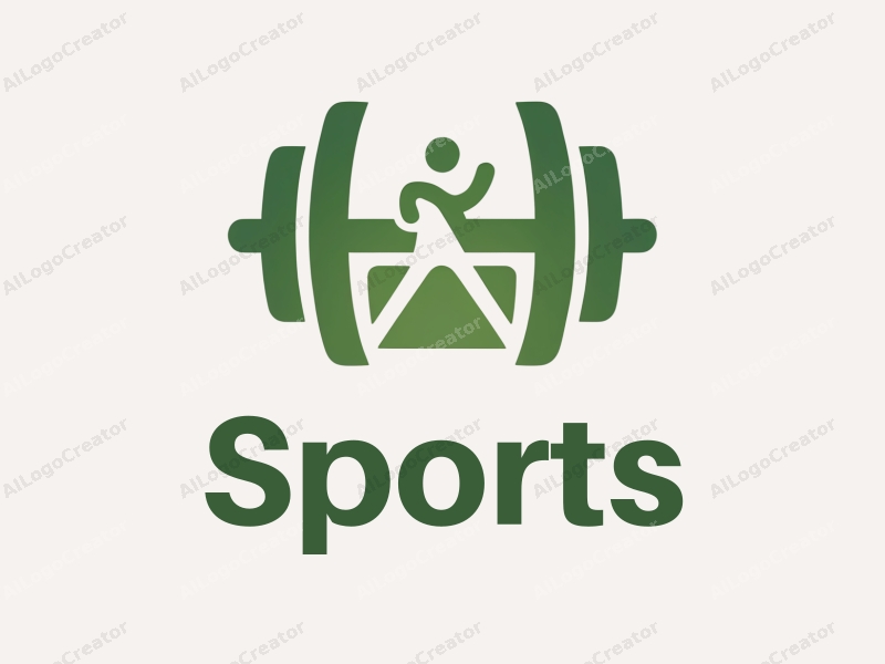 a modern minimalist design featuring a stylized dumbbell and a running figure, combined with a clean background in green and white colors.