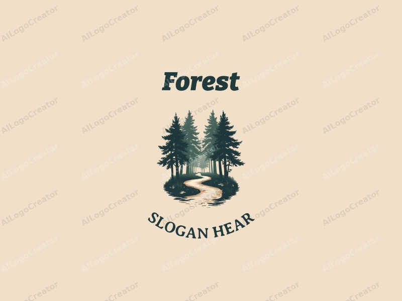 vintage design features a serene forest scene with tall trees, a lush tree canopy, and a winding pathway, combined with a clean background.