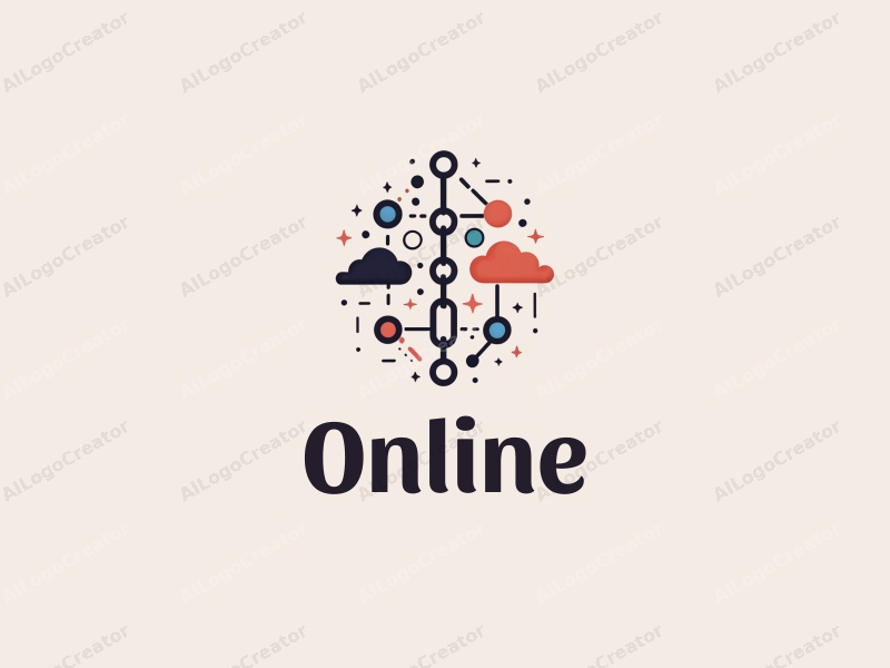 modern design features interconnected network lines, stylized clouds, and chain elements combined with a clean background.