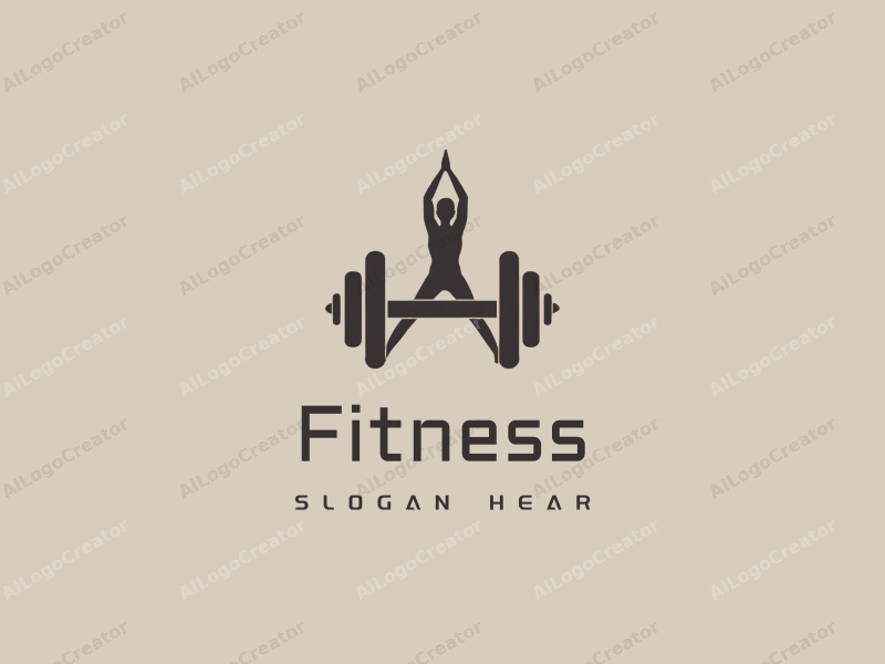 a minimalist design featuring a stylized dumbbell and a yoga pose silhouette, combined with a clean background and a modern aesthetic.