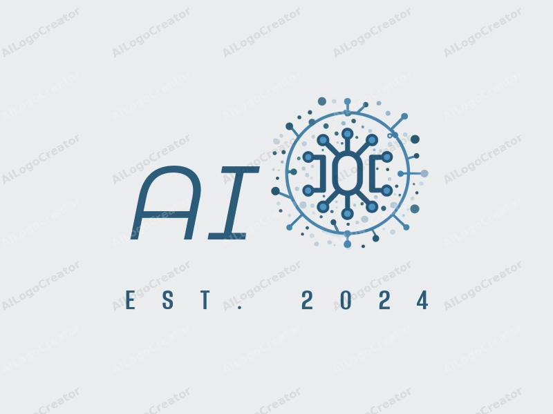 a modern minimalist design featuring abstract representations of intelligence and algorithms, interconnected network lines, and data flow, combined with a clean blue and gray color palette.