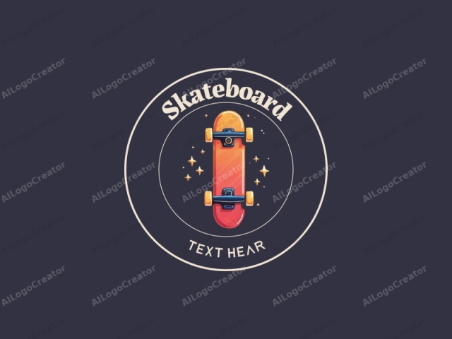 freudiges Design mit einem leuchtenden Skateboard, umgeben von kleinen Sternen, kombiniert mit einem sauberen Hintergrund.