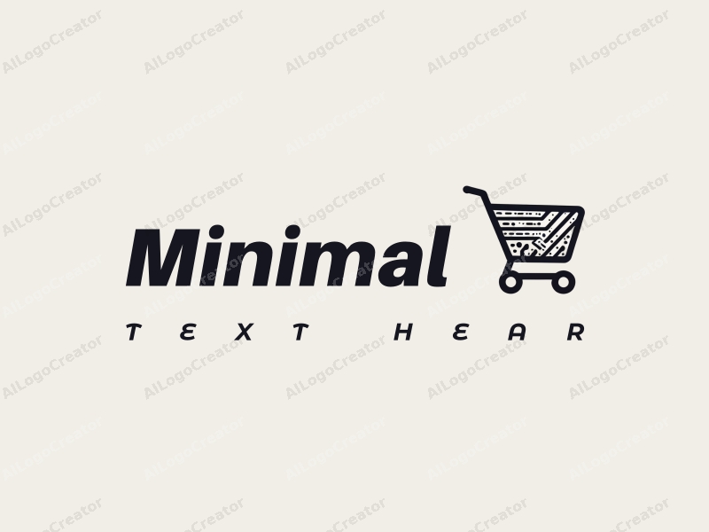 minimalist design features a stylized shopping cart intertwined with circuit patterns, using a monochrome palette of white, black, and gray, combined with a clean background.