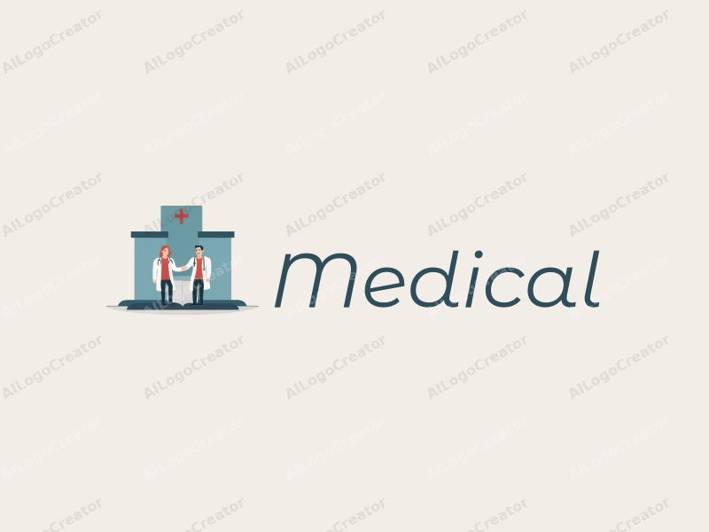 modern design features a stylized hospital silhouette, a doctor figure, a heart symbol, and a stethoscope, combined with a clean background.