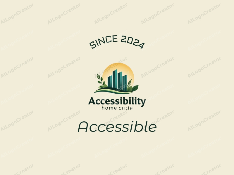 modern design features accessibility elements, stylized buildings, and leaves, combined with a clean background and a harmonious layout.