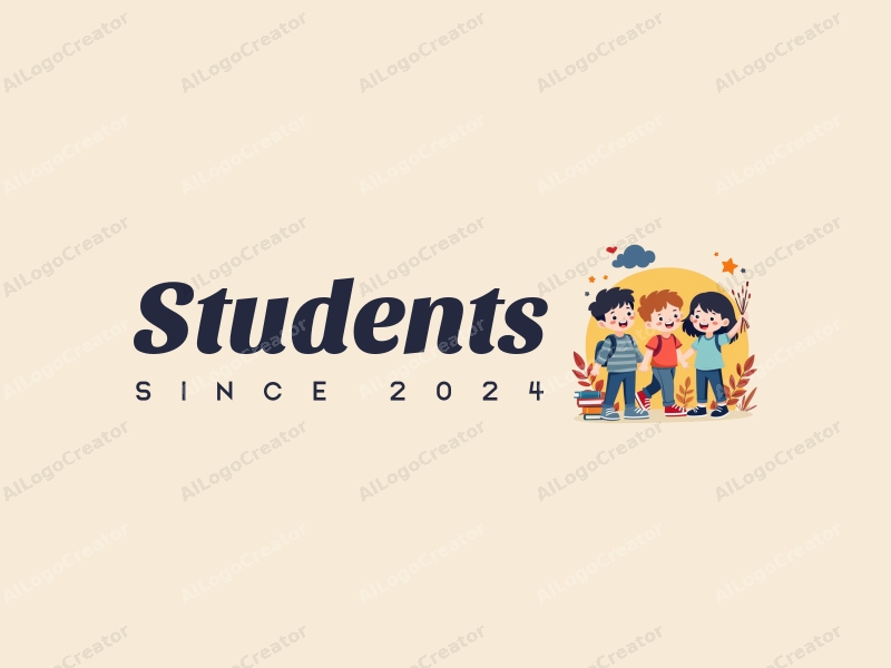 playful design features vibrant colors, stylized students and school elements, along with books and paintbrushes, combined with a clean and harmonious background.