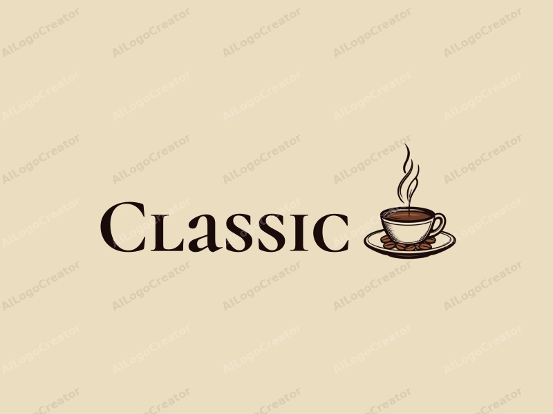 vintage design features a classic coffee cup and coffee beans, combined with a traditional aesthetic and a clean background.