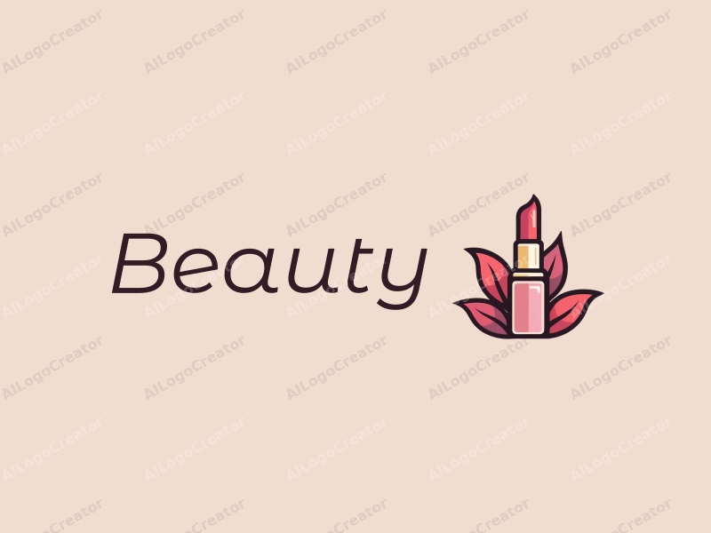 a modern design featuring elements of beauty and makeup, including a stylized lipstick and flower petals, combined with a clean background.