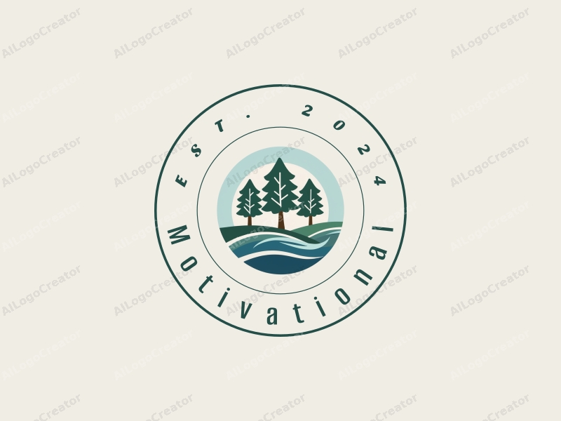 a modern design featuring stylized trees and ocean waves, symbolizing motivation and encouragement, combined with a clean background and harmonious composition.