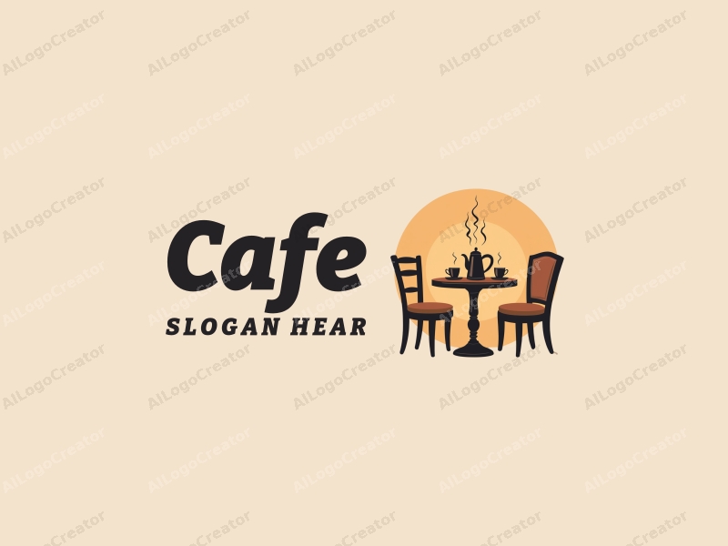 vintage design features a stylized coffee pot, retro chair, and a cozy table setting combined with a clean background.