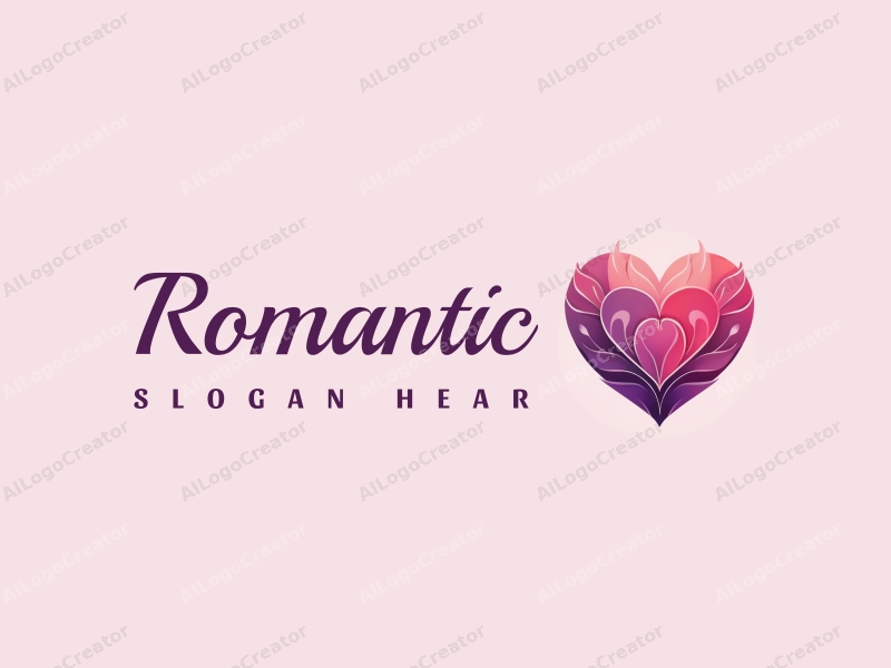 playful design features a heart shape intertwined with flower petals, using a pink and purple color palette, combined with a clean background.