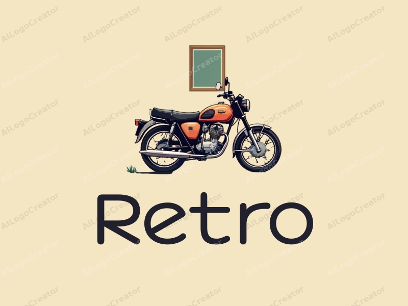 vintage design features a retro sofa, a retro poster, and a retro motorcycle combined with a clean background.