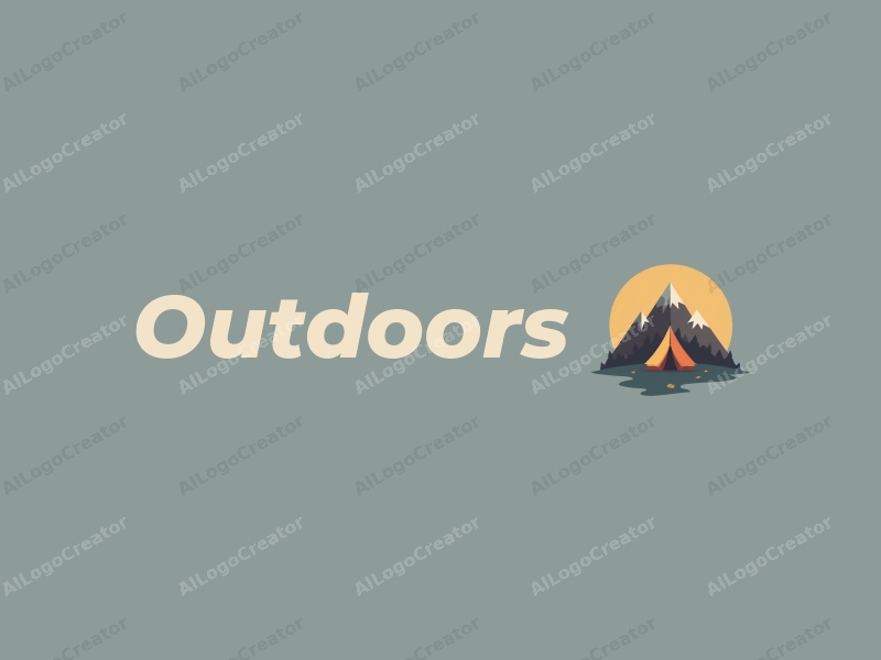 modern design features a stylized camping tent and mountain peak, combined with a clean background and a harmonious composition.