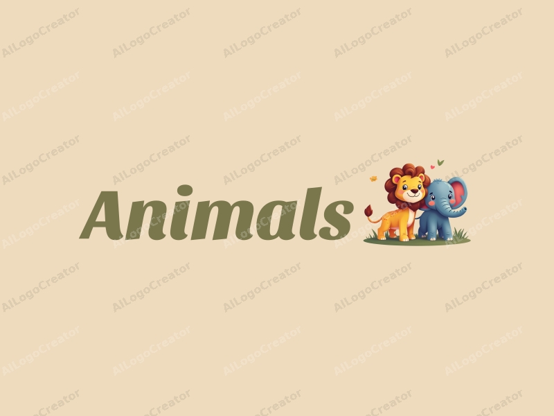 playful design features a small lion and a small elephant in a vibrant, colorful setting, incorporating elements of wildlife and education with a clean background.