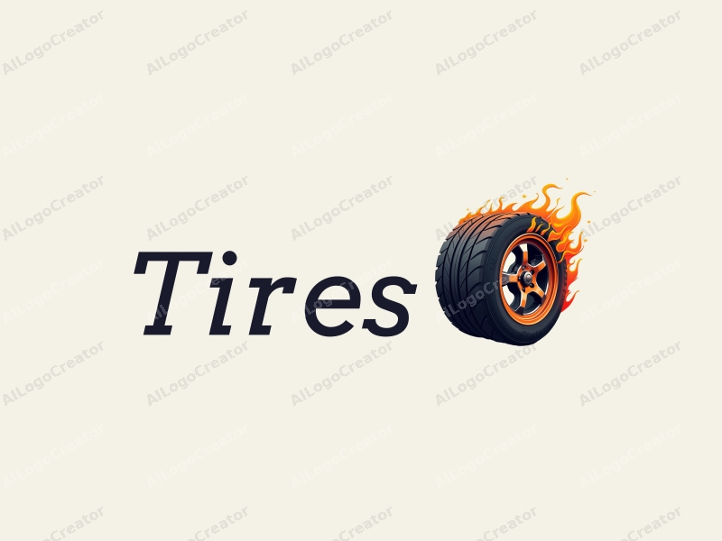 a modern design featuring a stylized tire and wheel with flames, combined with a clean background for a striking visual impact.