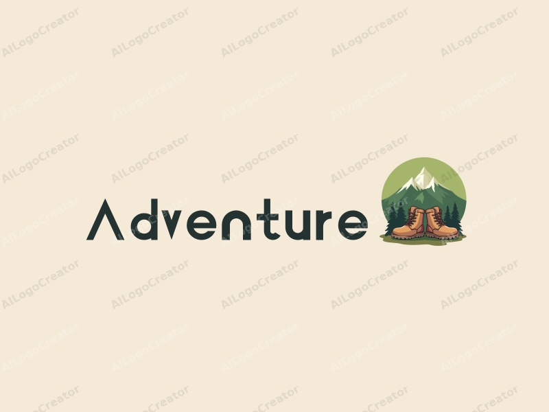 playful design features a stylized compass and hiking boots, combined with adventure elements, set against a clean green background.