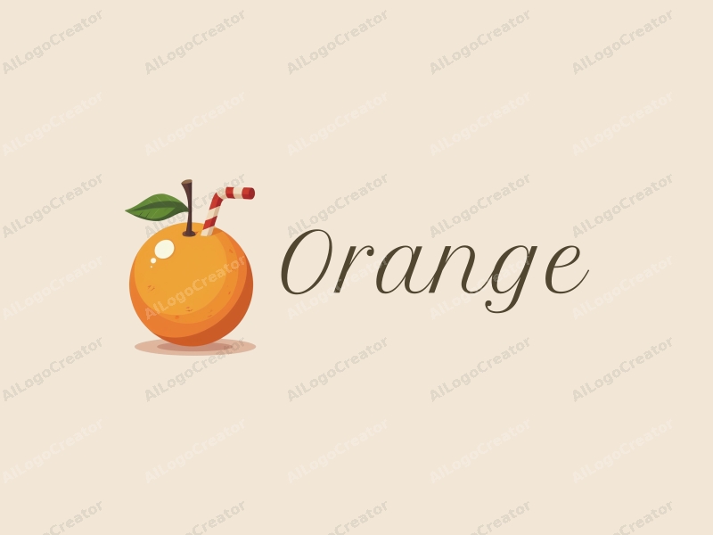 playful design features a stylized orange with a straw, vibrant orange color, and a clean background, emphasizing freshness and fun.