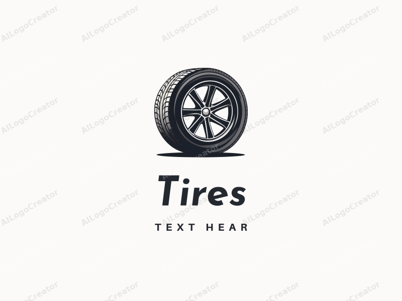 modern design features a stylized tire and car tire silhouette, emphasizing motion with clean lines and a minimalist approach combined with a simple background.