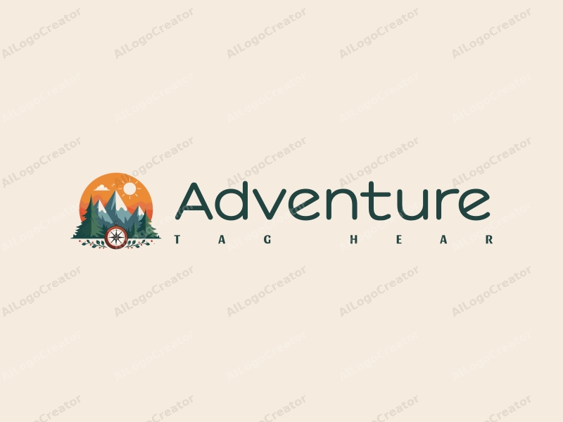 playful design features stylized mountains, a whimsical compass, and adventure elements combined with a clean background.