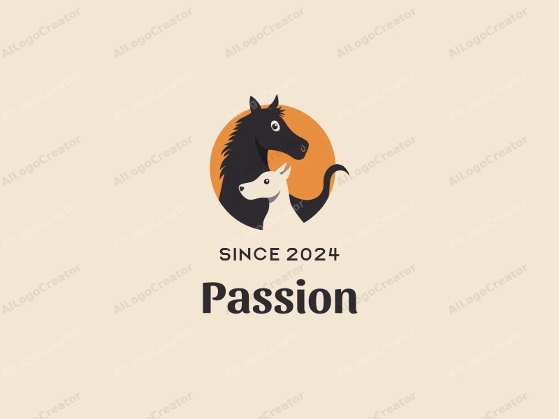 playful design features a stylized horse and dog intertwined, symbolizing passion and enthusiasm, combined with a clean background.