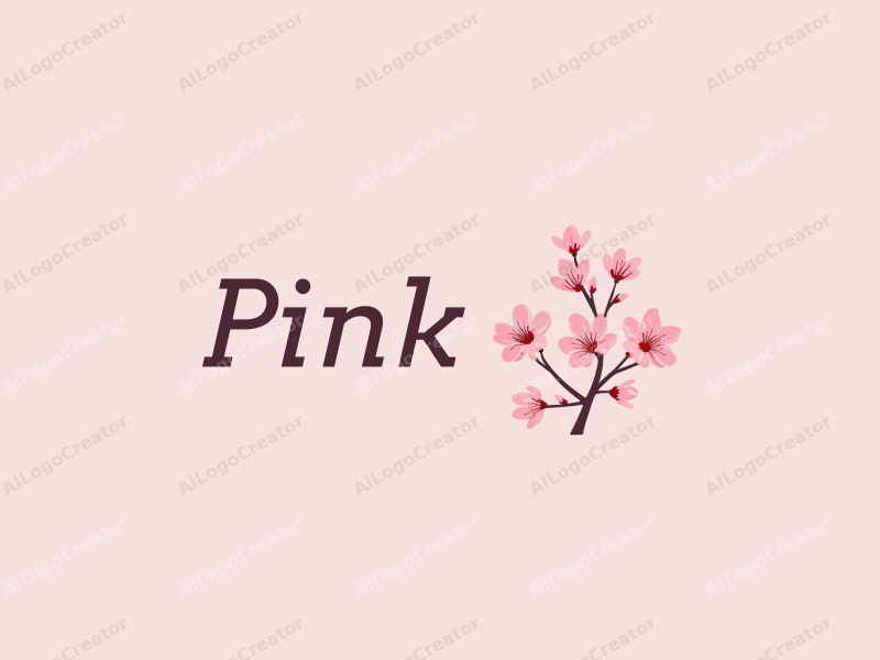 minimalist design features delicate cherry blossoms with soft pink petals, integrated letters in a harmonious layout, combined with a clean background.