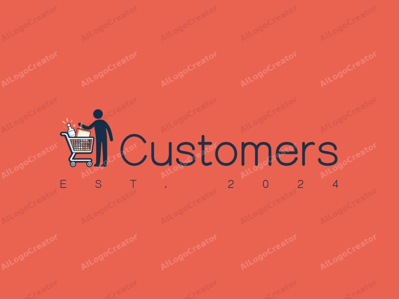 modern design features a stylized shopping cart filled with products, a silhouette of a customer and shopper, combined with a clean background.