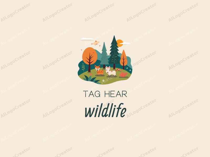 playful design features stylized trees, whimsical animals, and vibrant natural landscapes combined with a clean background.