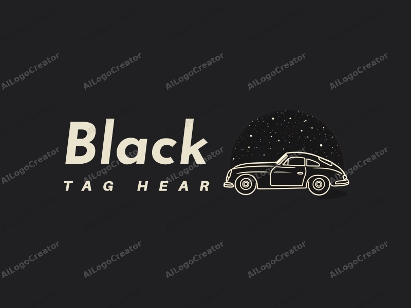 minimalist design features a sleek classic car silhouette against a starry night sky, emphasizing simplicity and elegance with a clean black background.